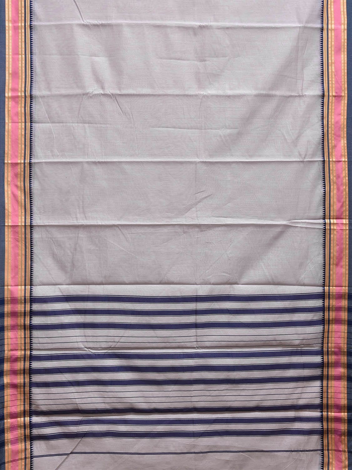 Light Grey and Dark Blue Bamboo Cotton Plain Saree with Strips Pallu Design No Blouse bc0785