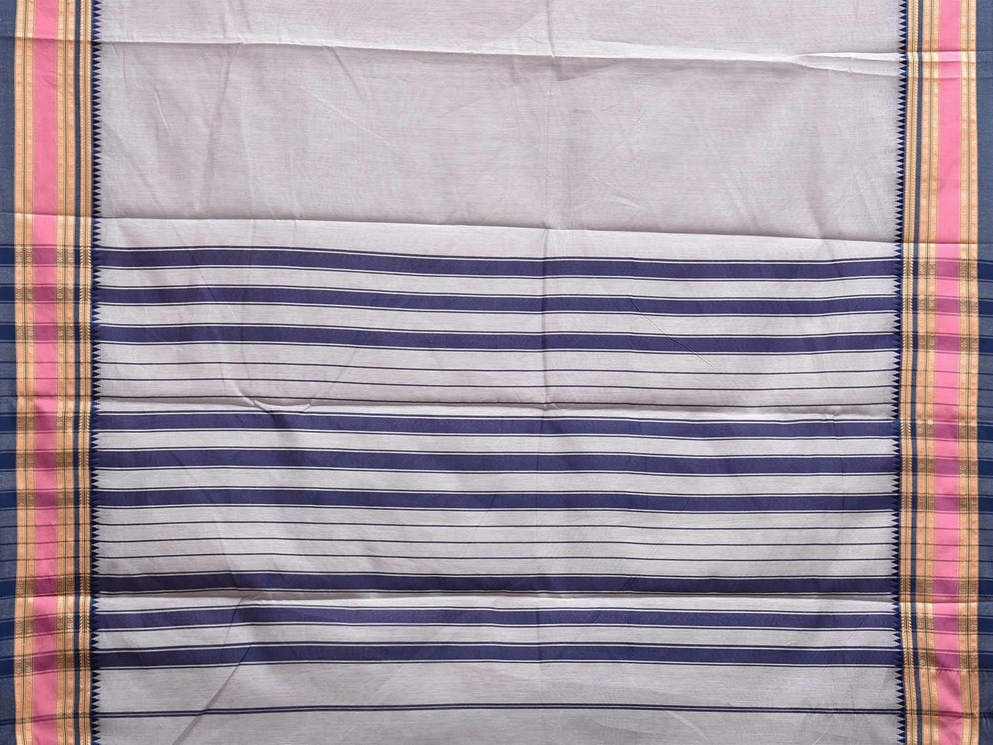 Light Grey and Dark Blue Bamboo Cotton Plain Saree with Strips Pallu Design No Blouse bc0785