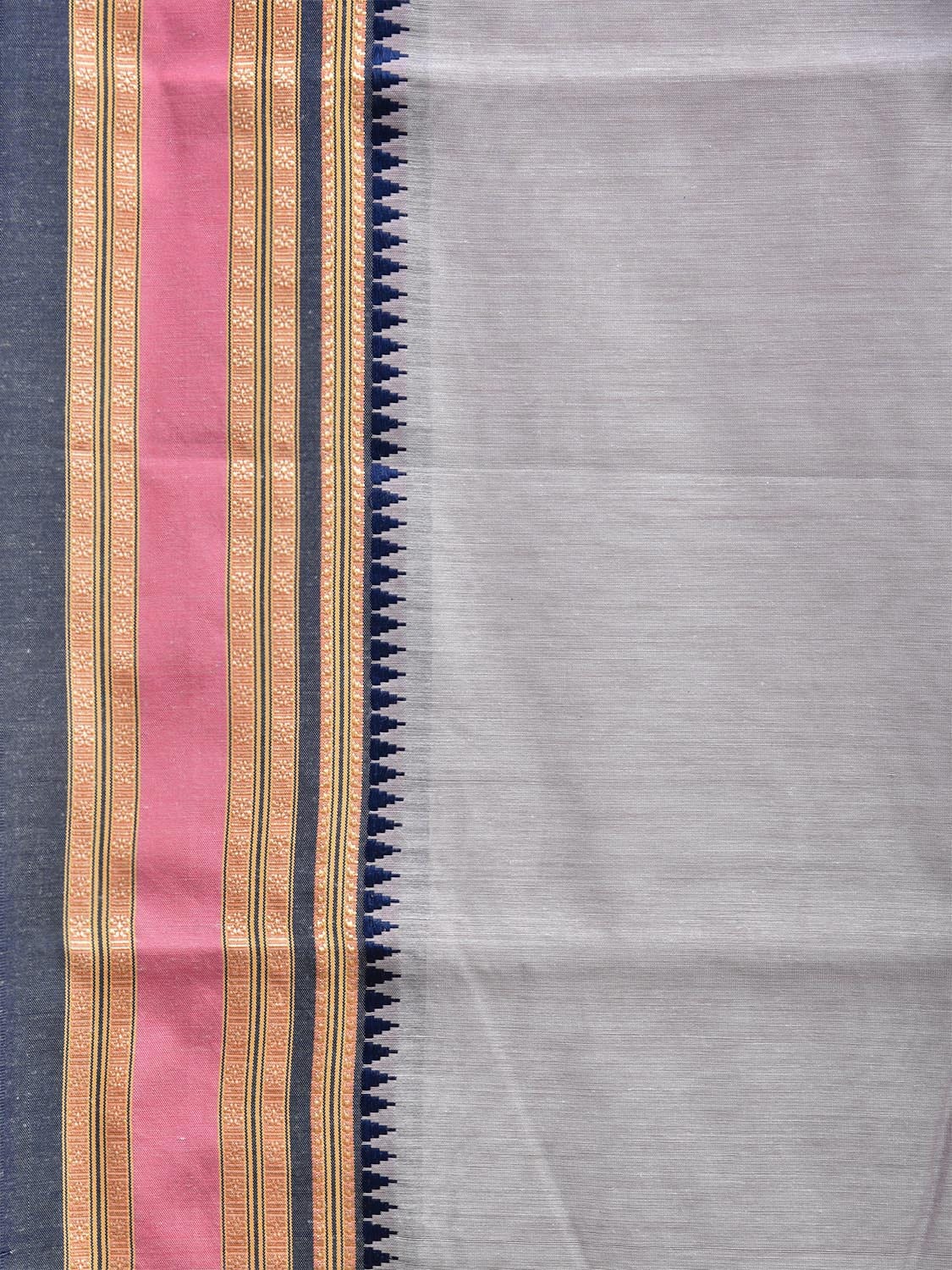 Light Grey and Dark Blue Bamboo Cotton Plain Saree with Strips Pallu Design No Blouse bc0785