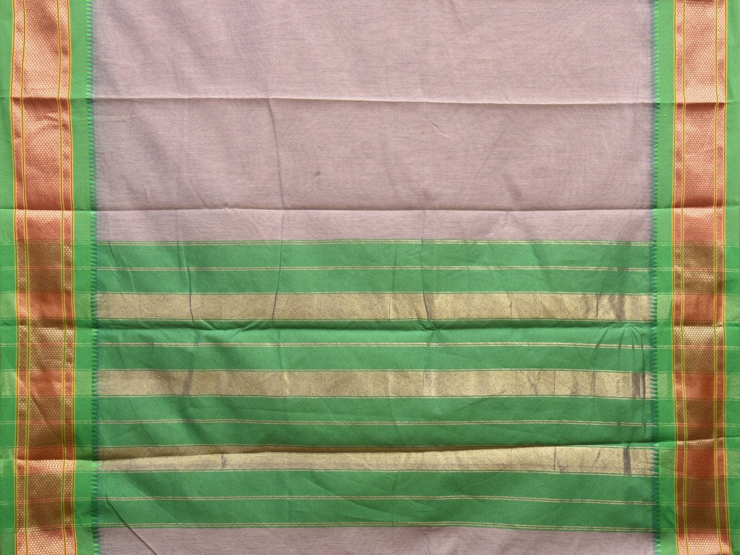 Light Grey and Green Bamboo Cotton Plain Saree with Narali Border No Blouse bc0555