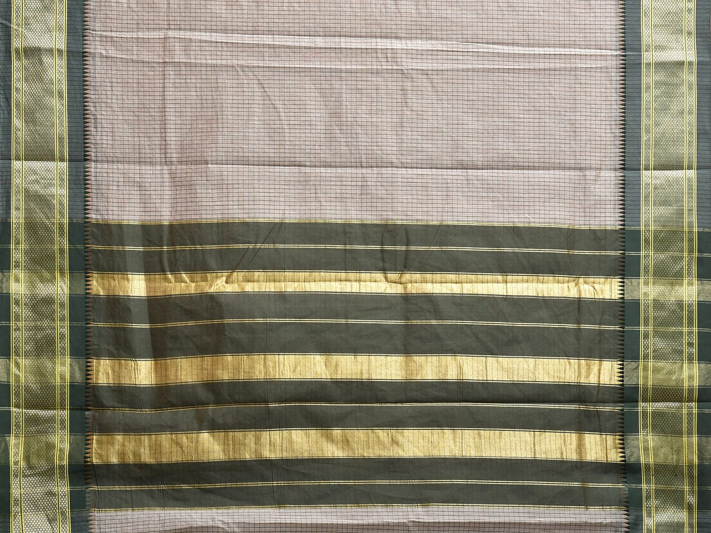 Light Grey and Green Bamboo Cotton Saree with Checks Design No Blouse bc0821