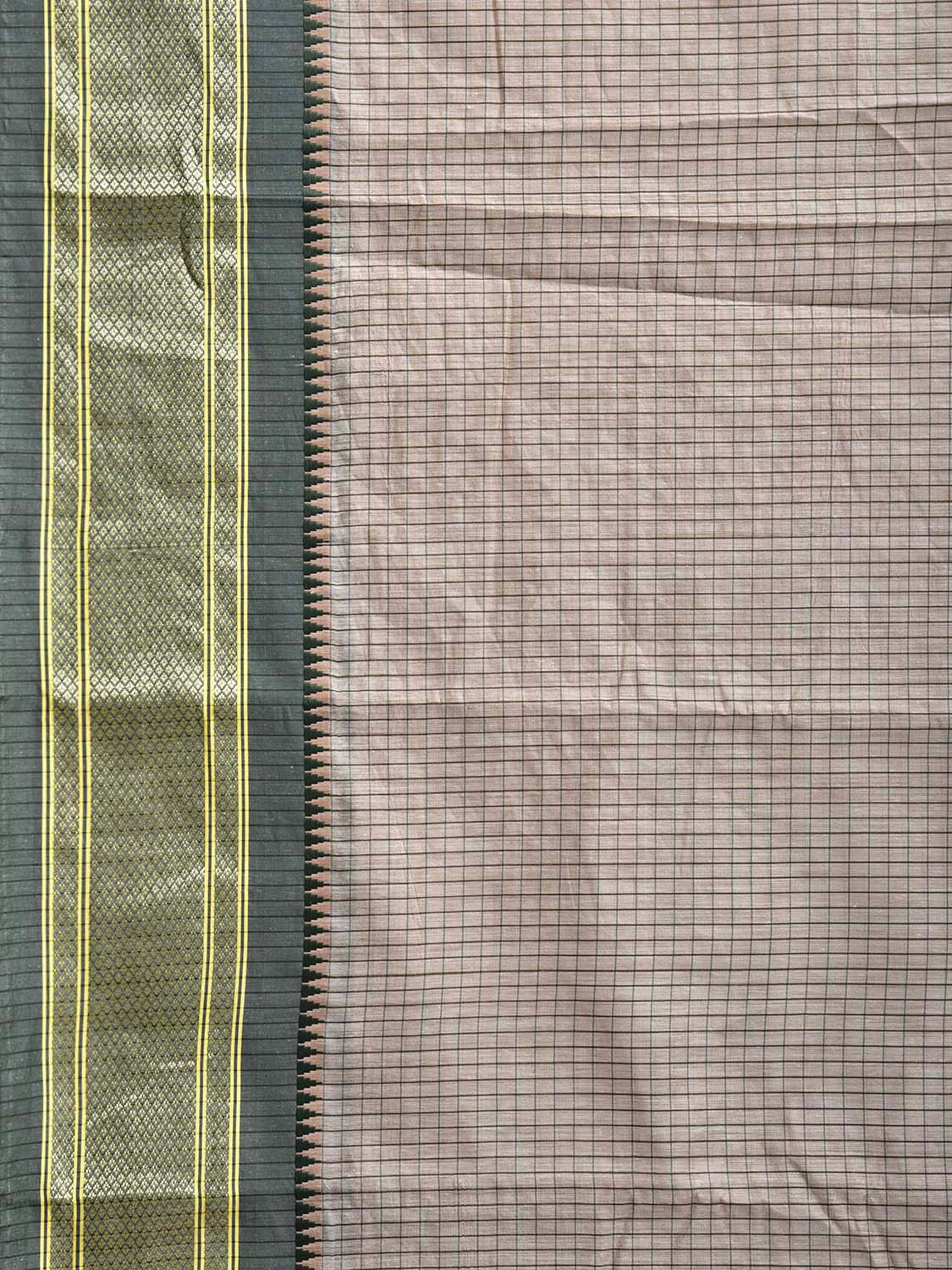 Light Grey and Green Bamboo Cotton Saree with Checks Design No Blouse bc0821