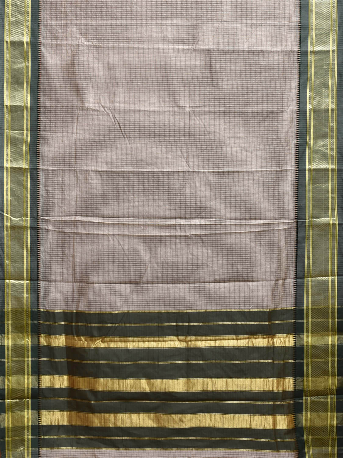 Light Grey and Green Bamboo Cotton Saree with Checks Design No Blouse bc0821