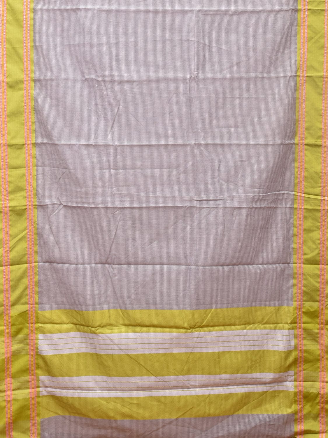 Light Grey and Green Bamboo Cotton Saree with Strips Design No Blouse bc0209