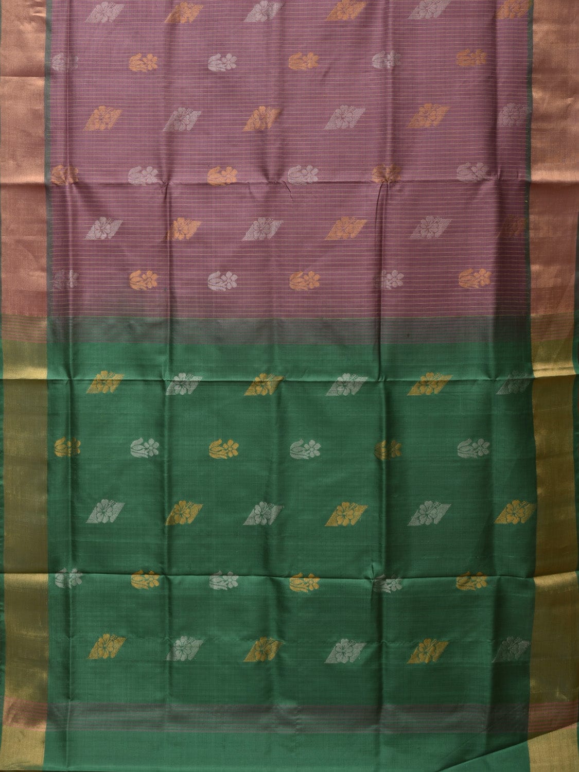 Light Grey and Light Green Uppada Silk Handloom Saree with Body Buta and Checks Design u2199