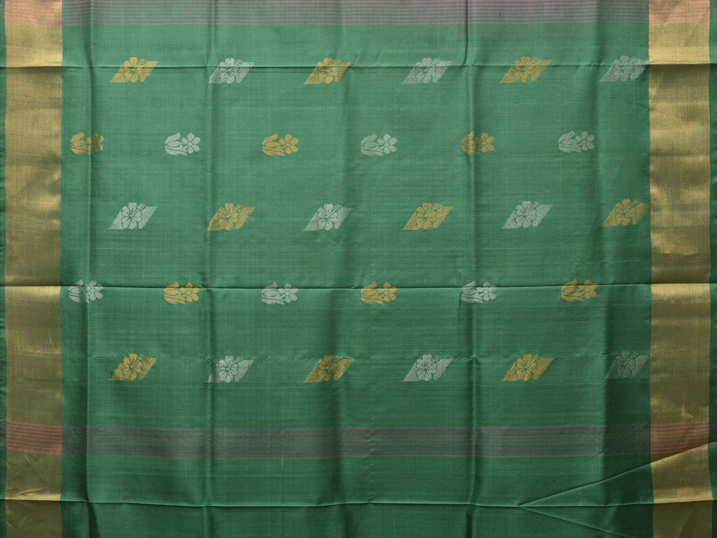 Light Grey and Light Green Uppada Silk Handloom Saree with Body Buta and Checks Design u2199