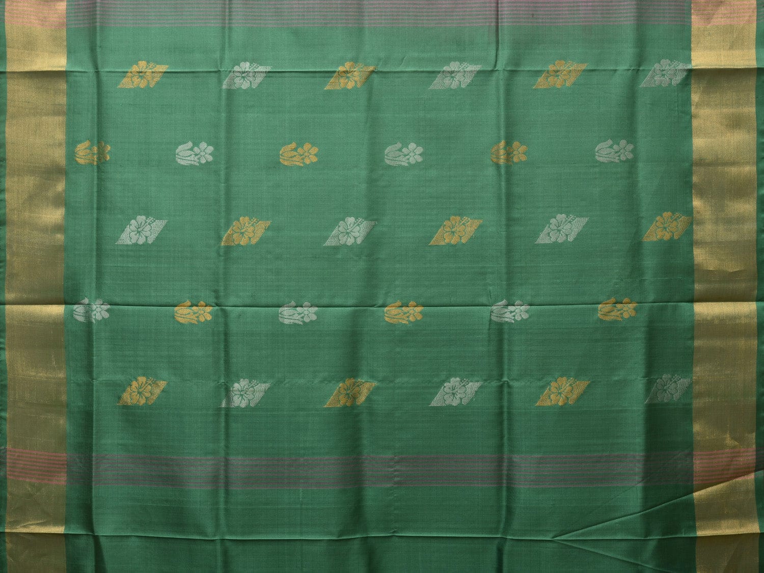 Light Grey and Light Green Uppada Silk Handloom Saree with Body Buta and Checks Design u2199