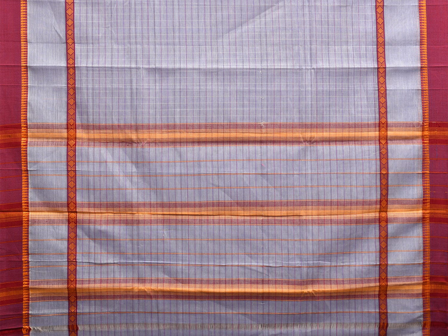 Light Grey and Maroon Narayanpet Cotton Handloom Saree with Big Border and Strips Design No Blouse np1043