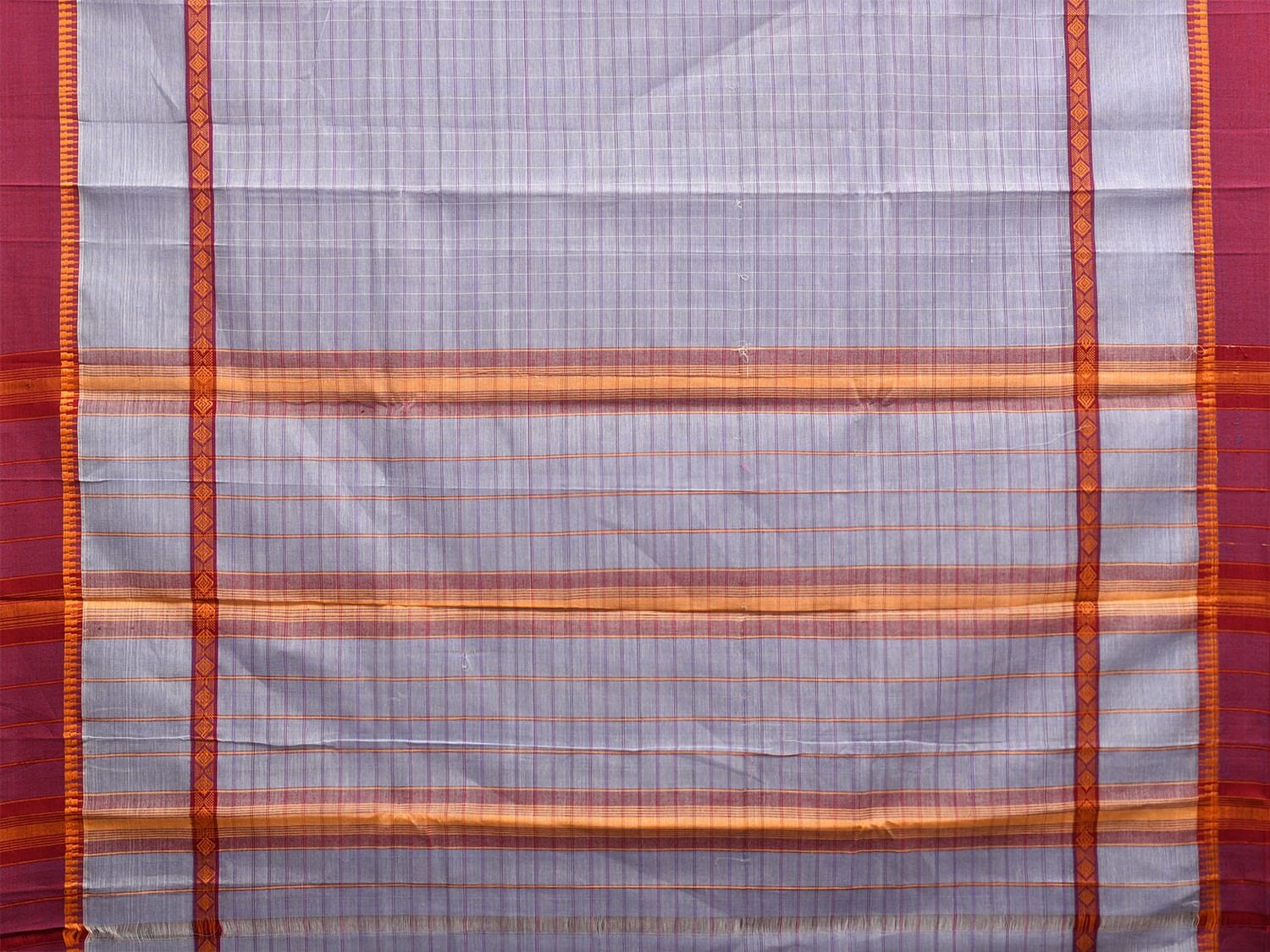 Light Grey and Maroon Narayanpet Cotton Handloom Saree with Big Border and Strips Design No Blouse np1043