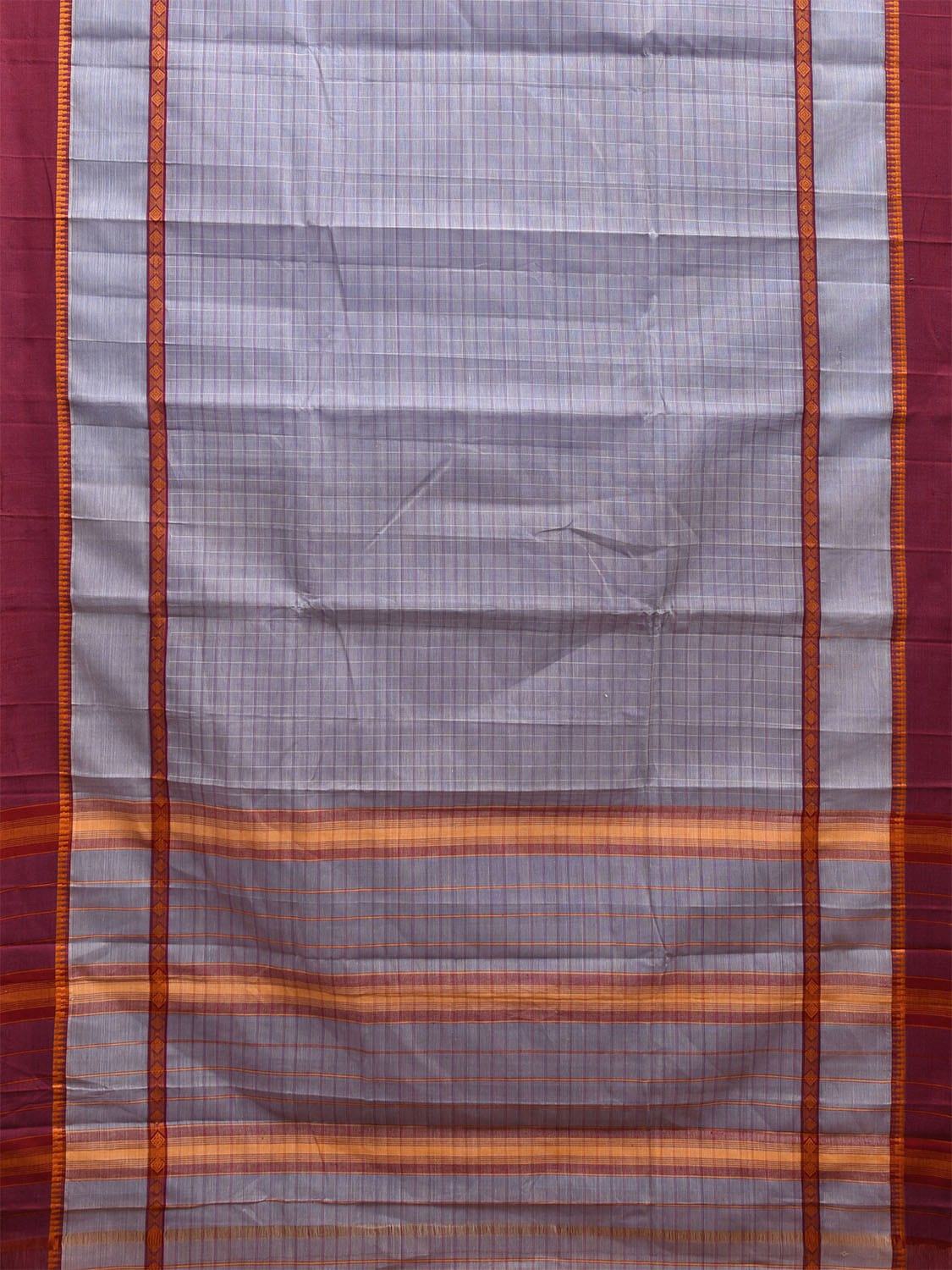 Light Grey and Maroon Narayanpet Cotton Handloom Saree with Strips Design and Big Border No Blouse np1033