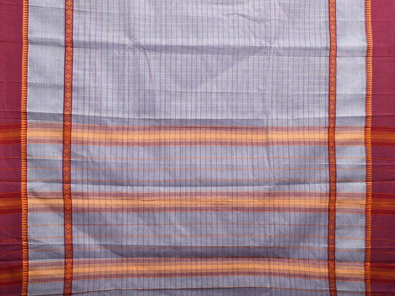 Light Grey and Maroon Narayanpet Cotton Handloom Saree with Strips Design and Big Border No Blouse np1033