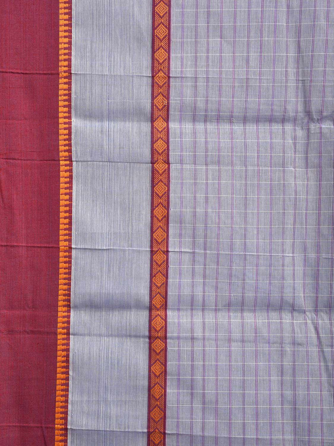Light Grey and Maroon Narayanpet Cotton Handloom Saree with Strips Design and Big Border No Blouse np1033