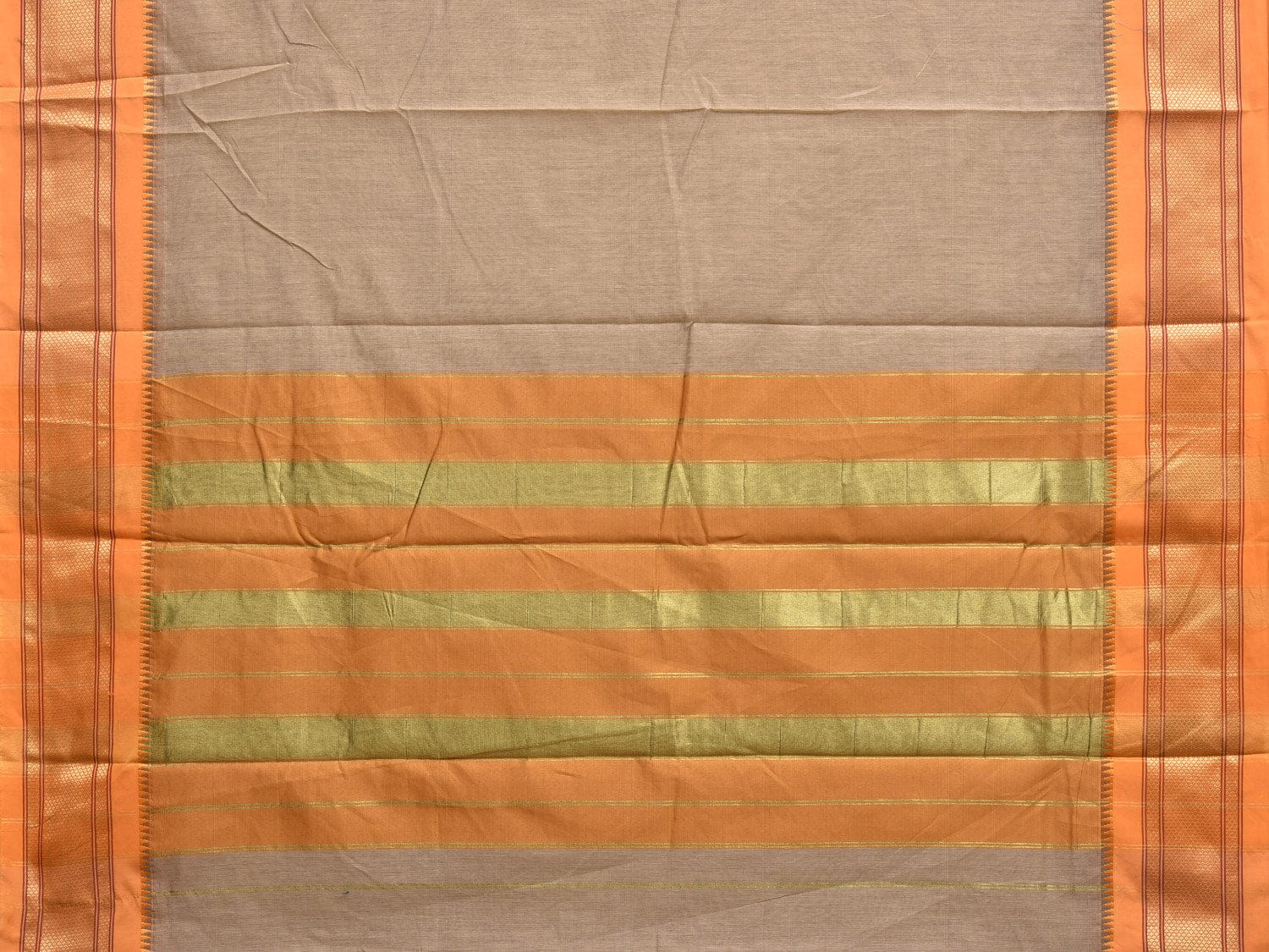 Light Grey and Mustard Bamboo Cotton Plain Saree with Strips Pallu Design No Blouse bc0284