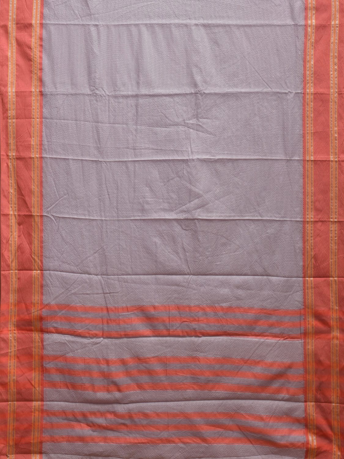 Light Grey and Peach Bamboo Cotton Saree with Small Checks Design No Blouse bc0335