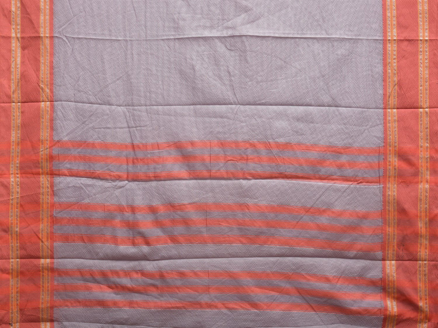Light Grey and Peach Bamboo Cotton Saree with Small Checks Design No Blouse bc0335