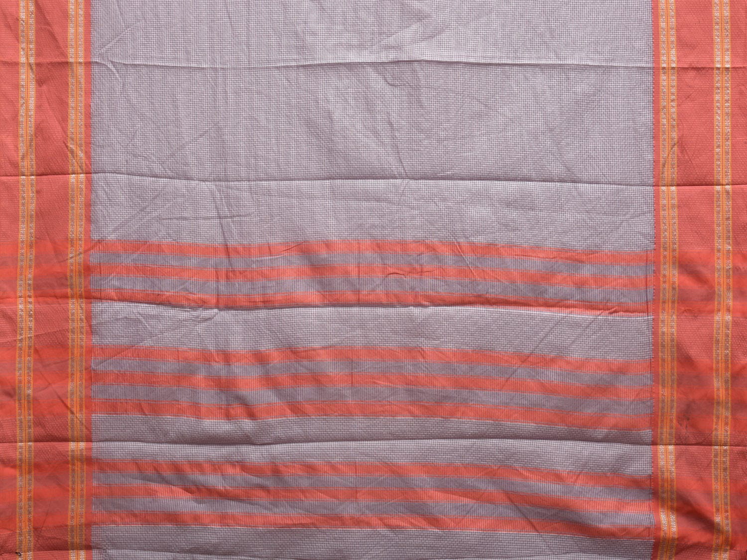 Light Grey and Peach Bamboo Cotton Saree with Small Checks Design No Blouse bc0335