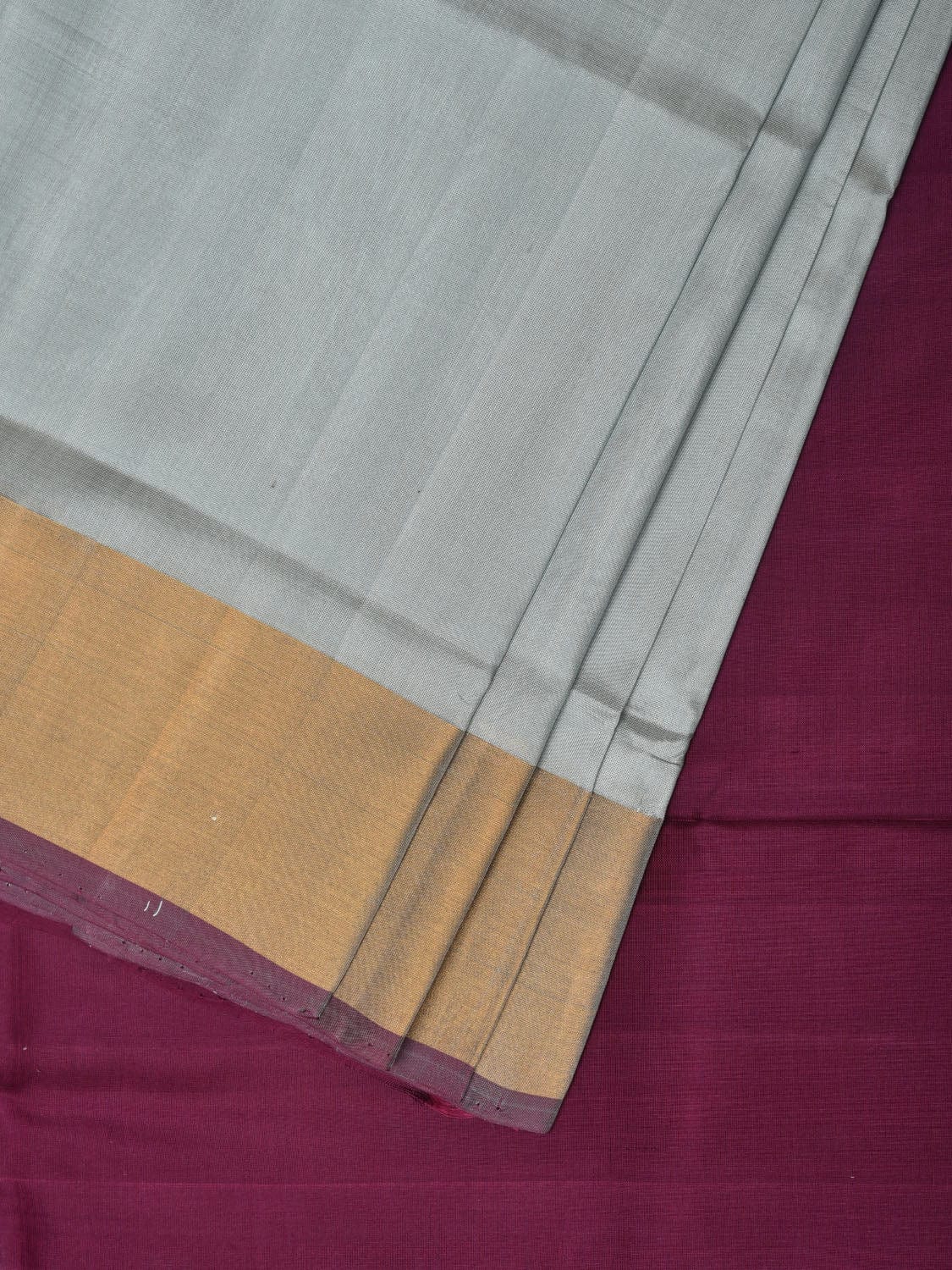 Light Grey and Purple Uppada Silk Handloom Plain Saree with Contrast Pallu Design u2145