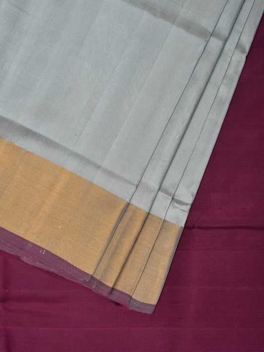 Light Grey and Purple Uppada Silk Handloom Plain Saree with Contrast Pallu Design u2145