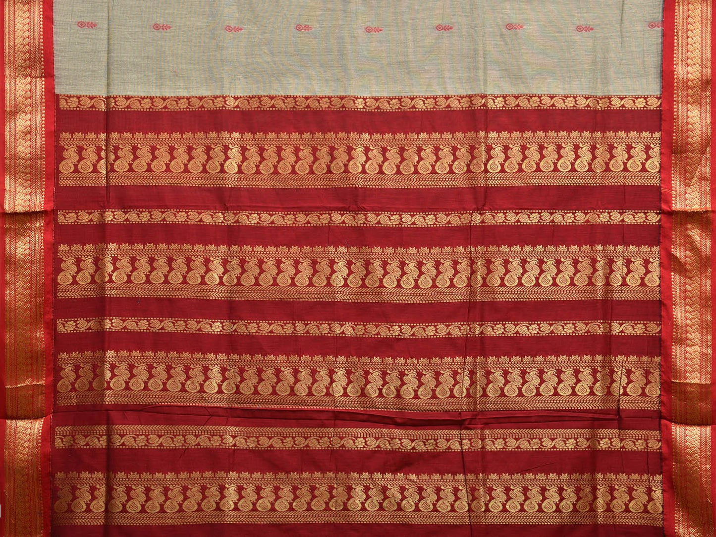 Light Grey and Red Gadwal Cotton Viscose Saree with Border and Pallu Design g0454