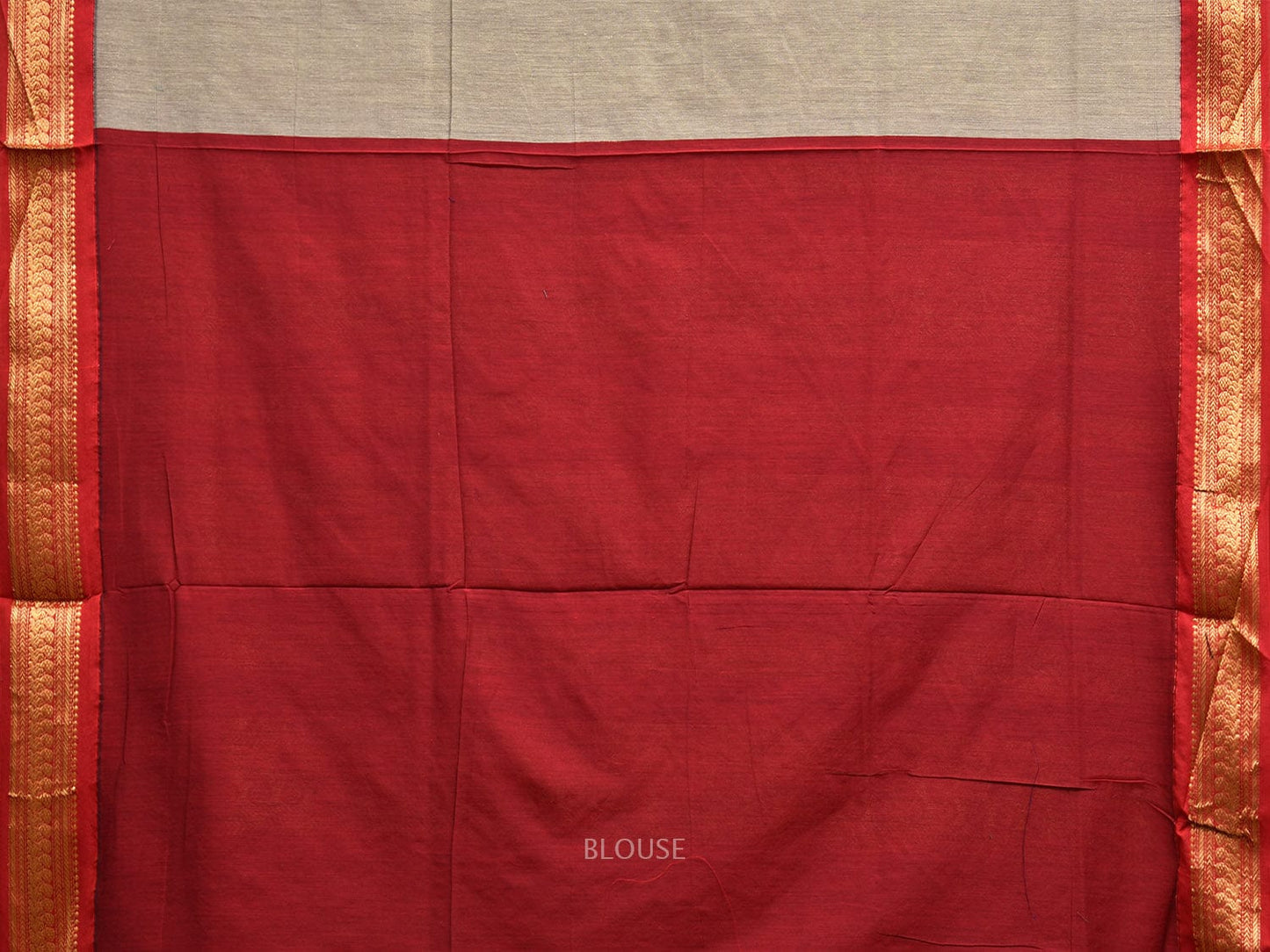 Light Grey and Red Gadwal Cotton Viscose Saree with Border and Pallu Design g0454