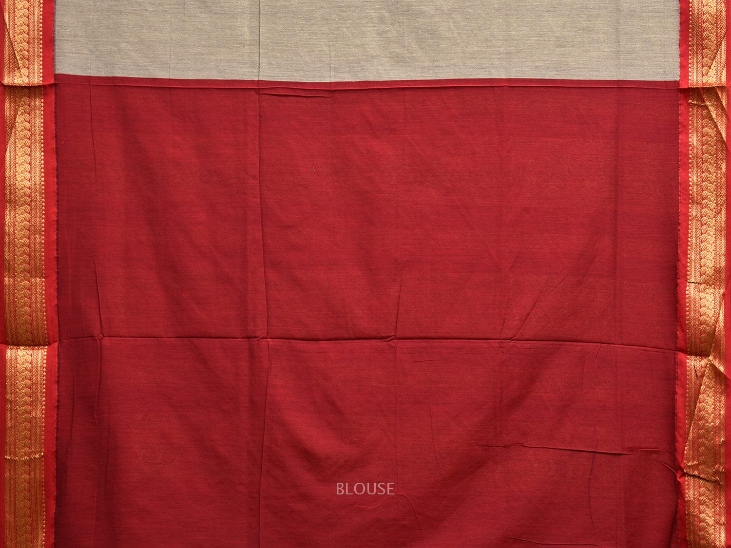 Light Grey and Red Gadwal Cotton Viscose Saree with Border and Pallu Design g0454