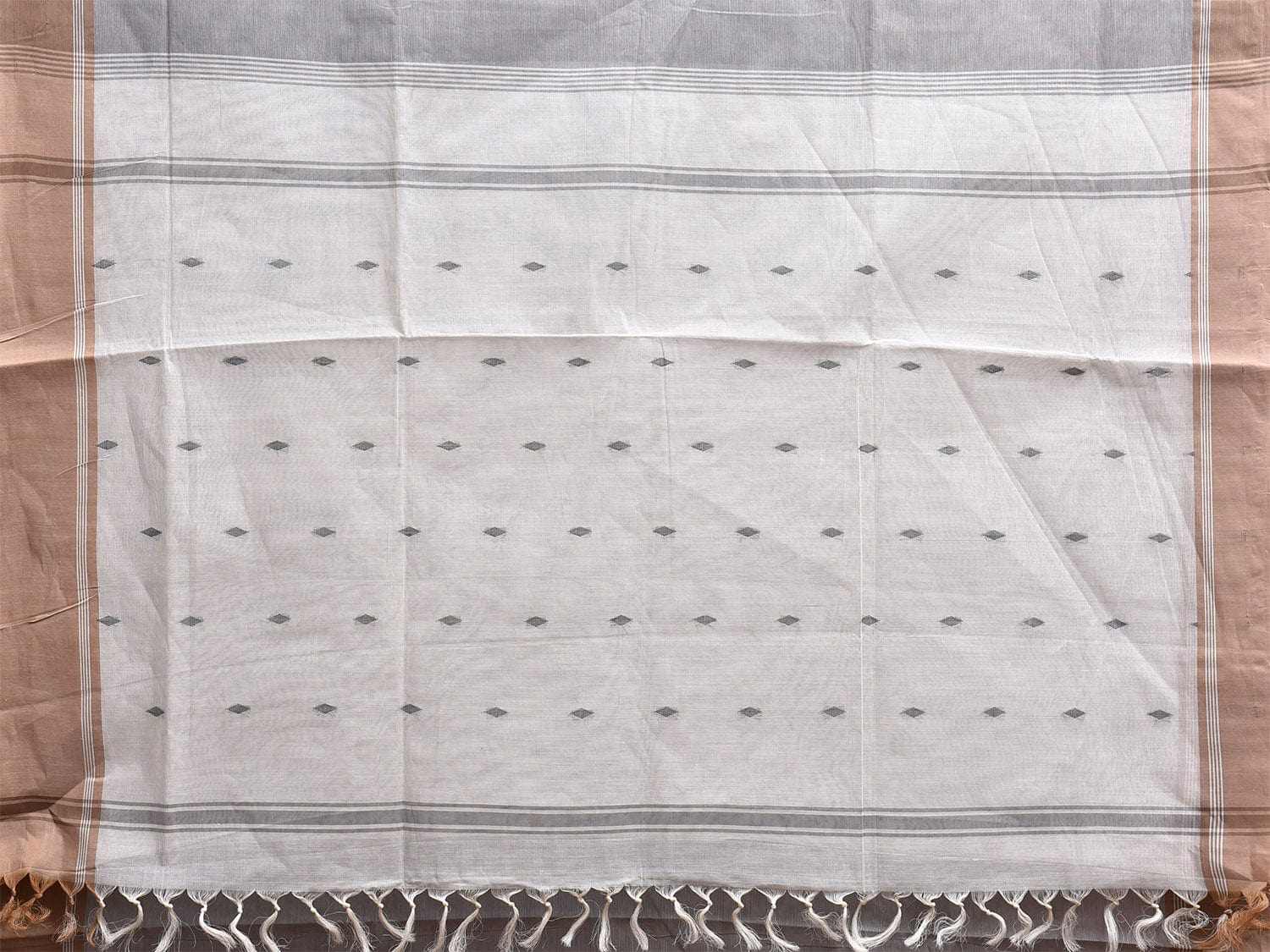 Light Grey and White Venkatagiri Cotton Saree with Body and Pallu Buta Design v0124