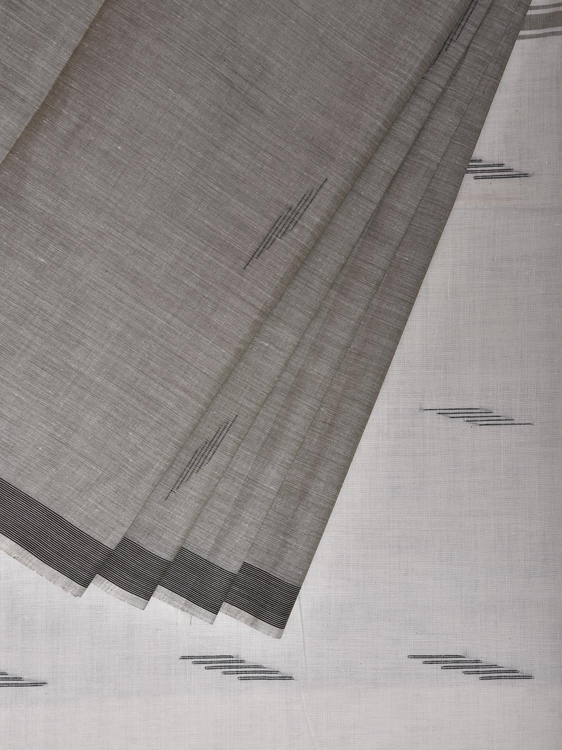 Light Grey and White Venkatagiri Cotton Saree with Pallu Buta Design v0120