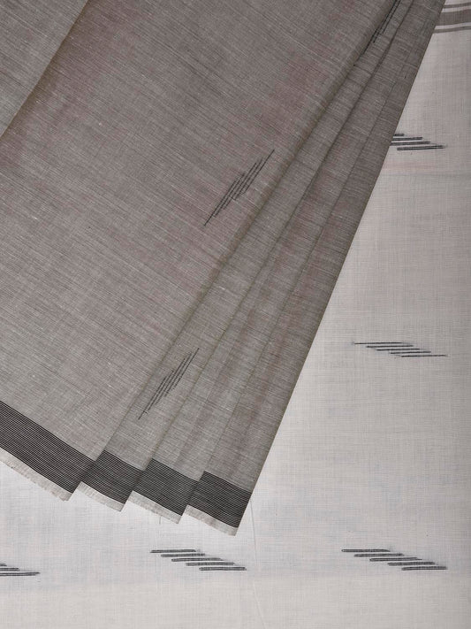 Light Grey and White Venkatagiri Cotton Saree with Pallu Buta Design v0120