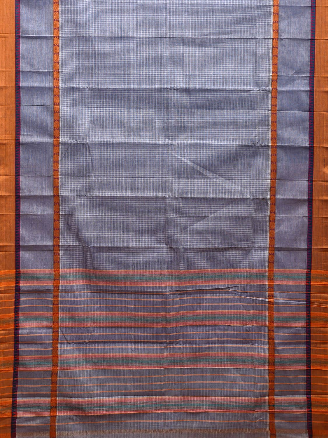 Light Grey and Yellow Narayanpet Cotton Handloom Saree with Checks Design and Big Border No Blouse np1027