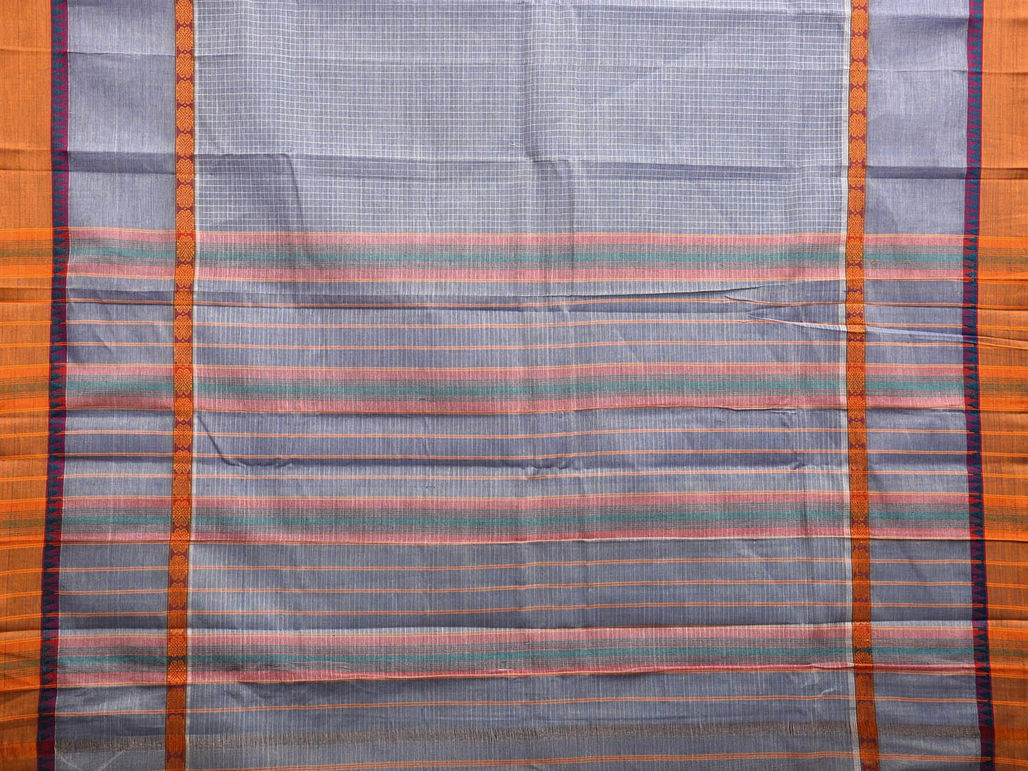 Light Grey and Yellow Narayanpet Cotton Handloom Saree with Checks Design and Big Border No Blouse np1027