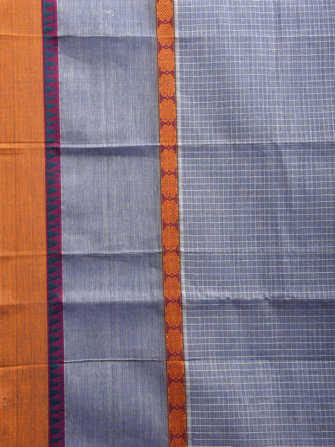 Light Grey and Yellow Narayanpet Cotton Handloom Saree with Checks Design and Big Border No Blouse np1027
