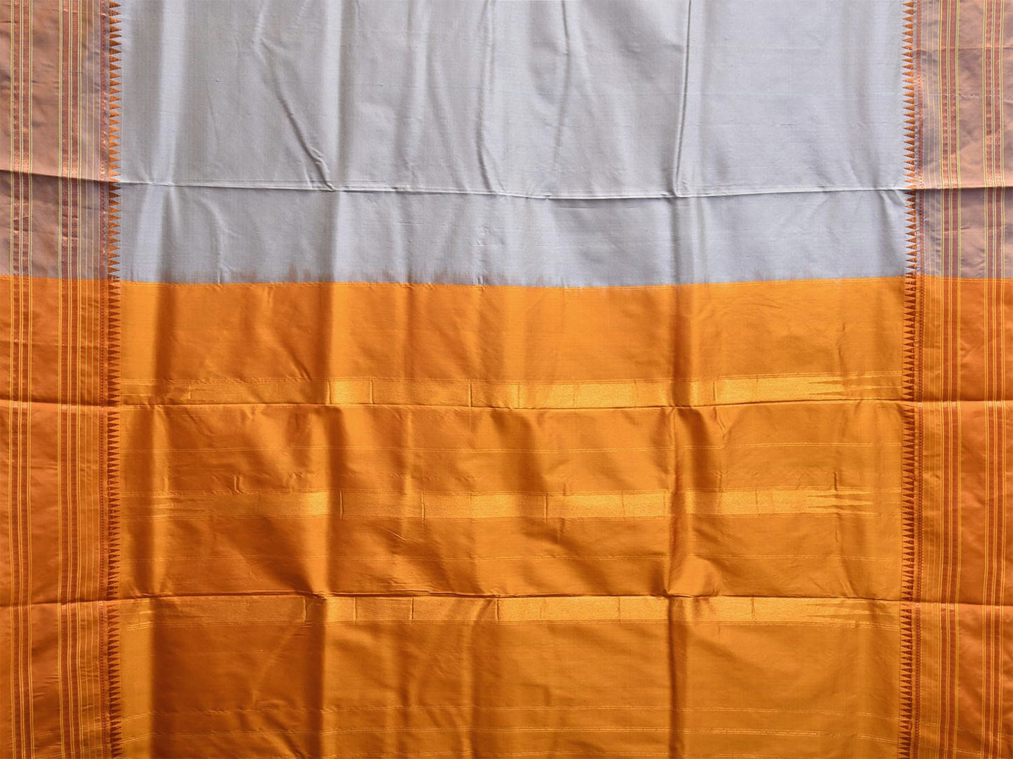 Light Grey and Yellow Narayanpet Silk Handloom Plain Saree with Contrast Pallu Design No Blouse np1109