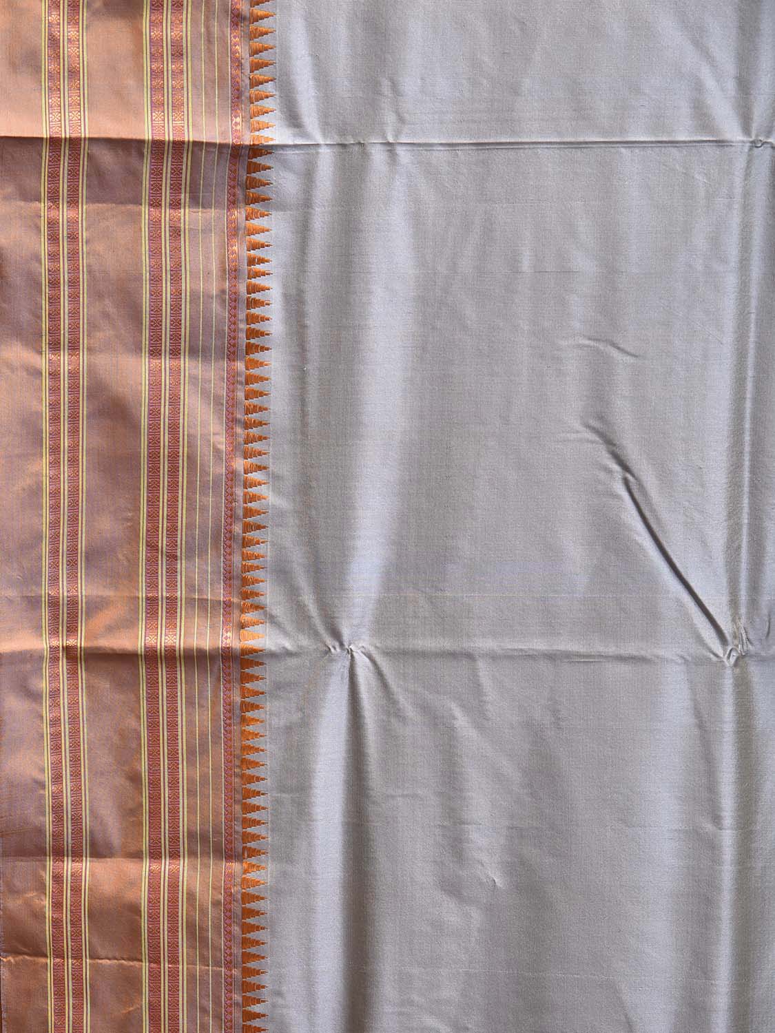 Light Grey and Yellow Narayanpet Silk Handloom Plain Saree with Contrast Pallu Design No Blouse np1109