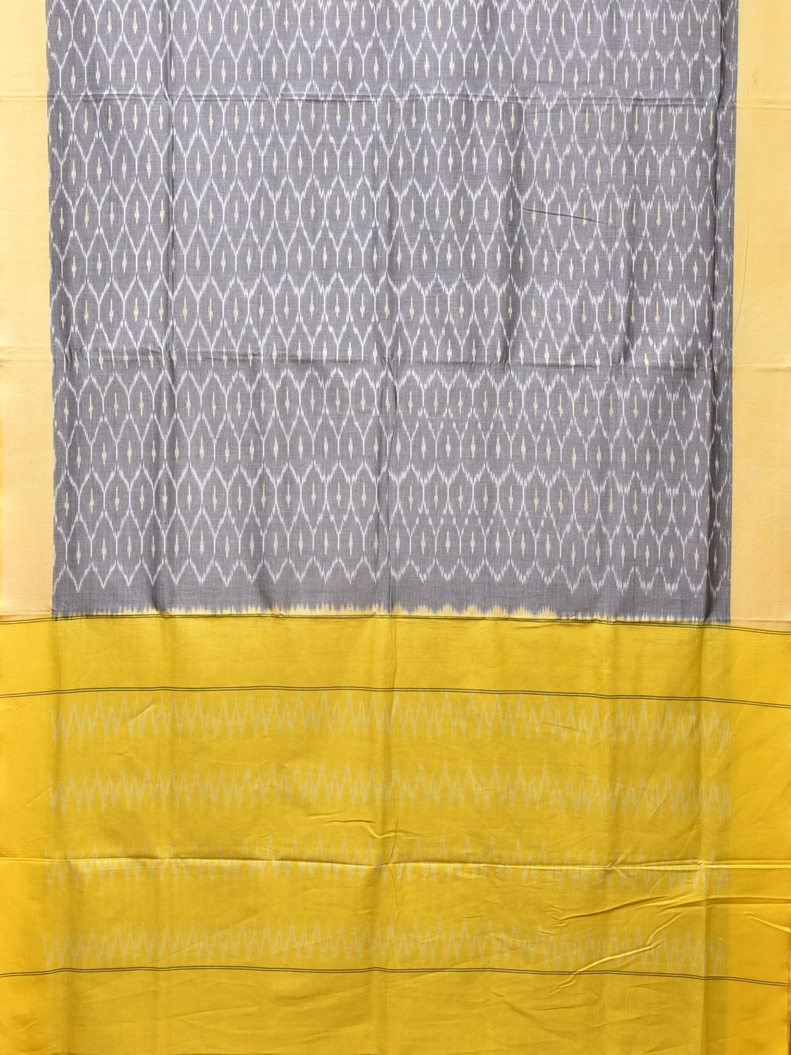 Light Grey and Yellow Pochampally Ikat Cotton Handloom Saree with Grill Design No Blouse i0782