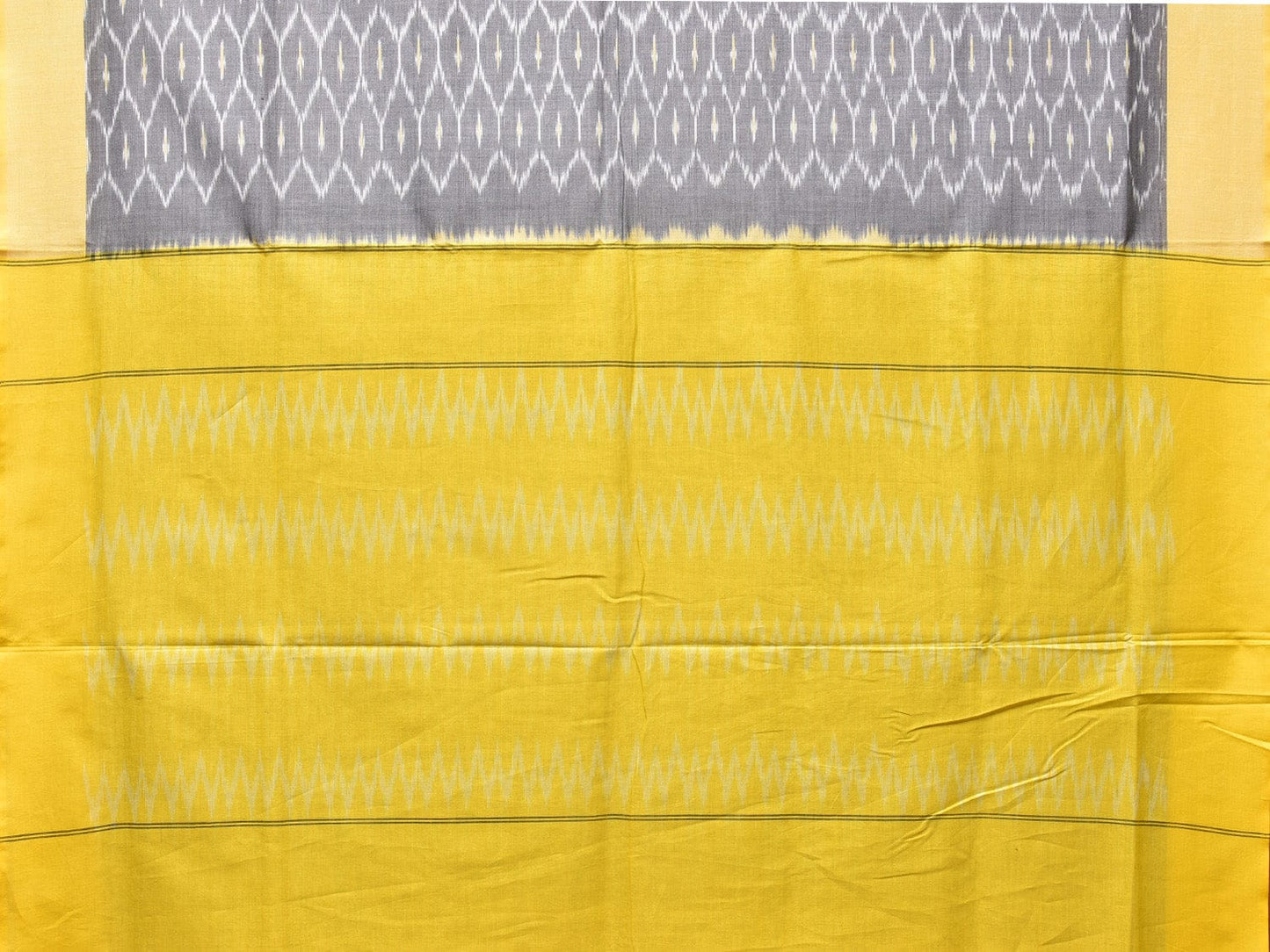 Light Grey and Yellow Pochampally Ikat Cotton Handloom Saree with Grill Design No Blouse i0782