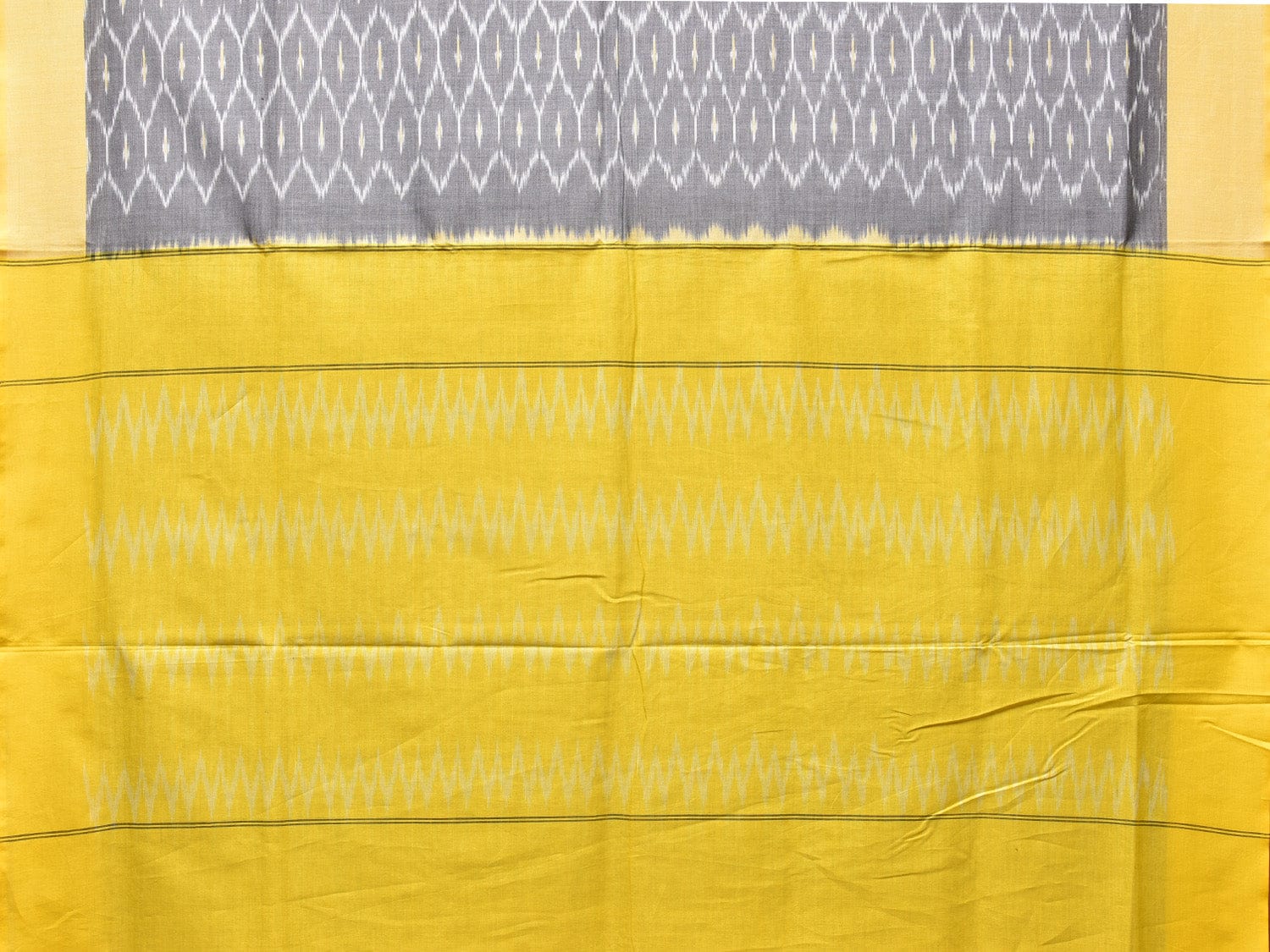 Light Grey and Yellow Pochampally Ikat Cotton Handloom Saree with Grill Design No Blouse i0782