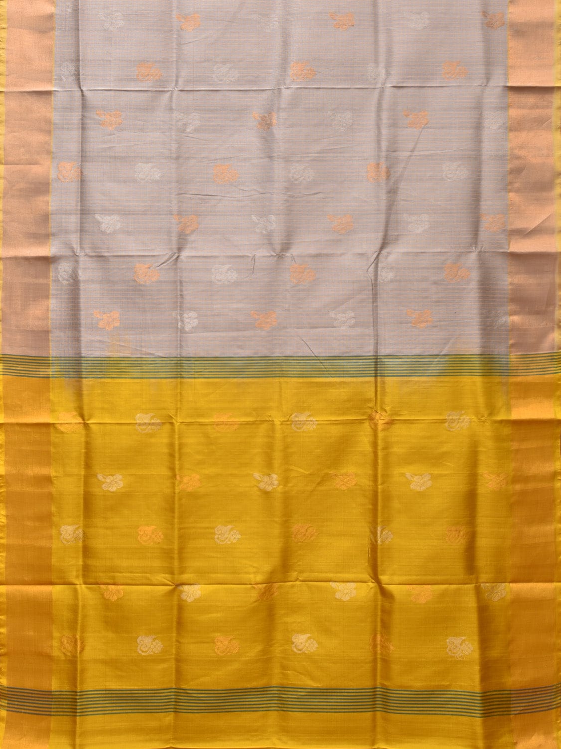 Light Grey and Yellow Uppada Silk Handloom Saree with Body Buta and Checks Design u2122