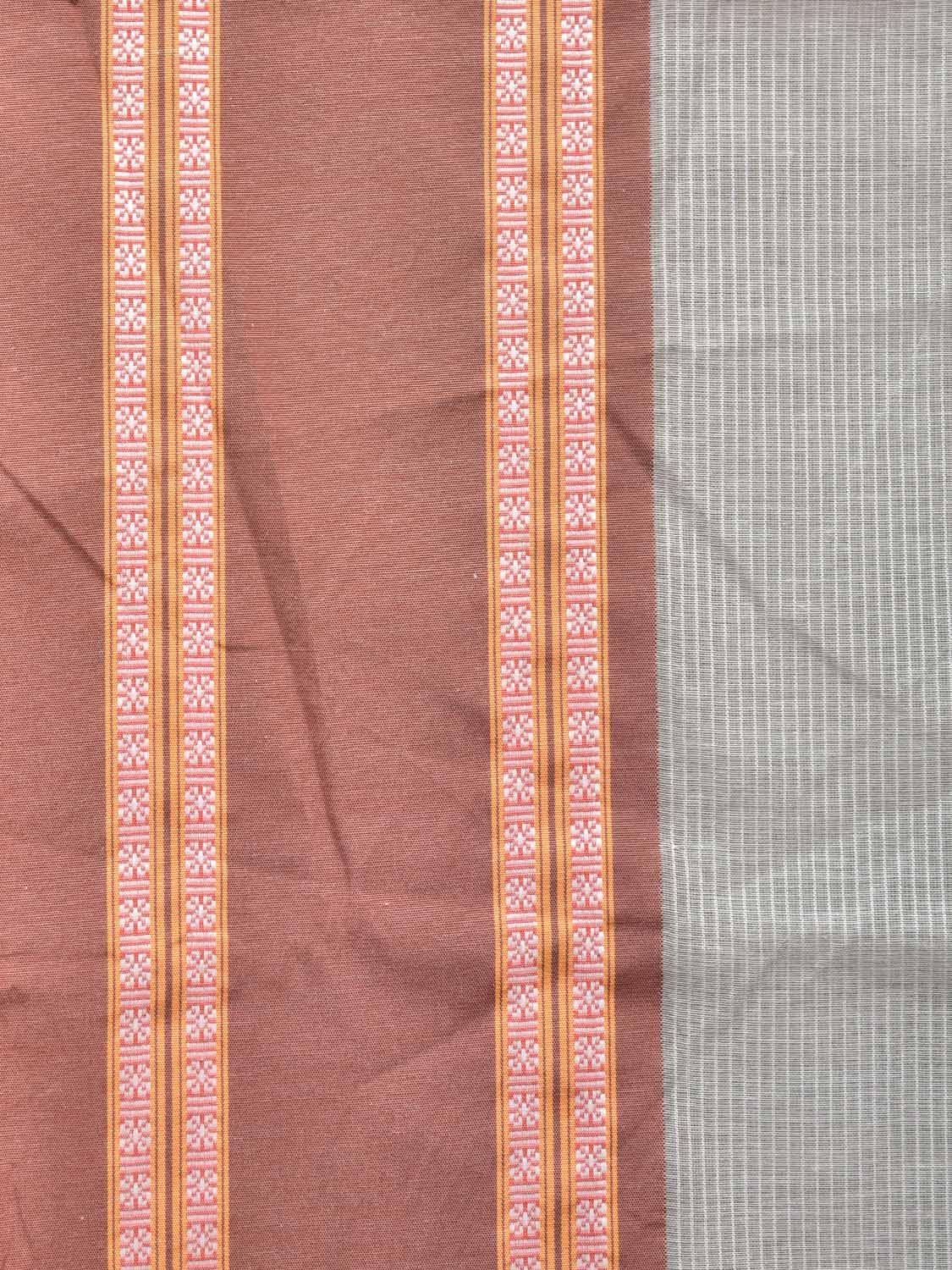 Light Grey Bamboo Cotton Plain Saree with Strips Design No Blouse bc0202