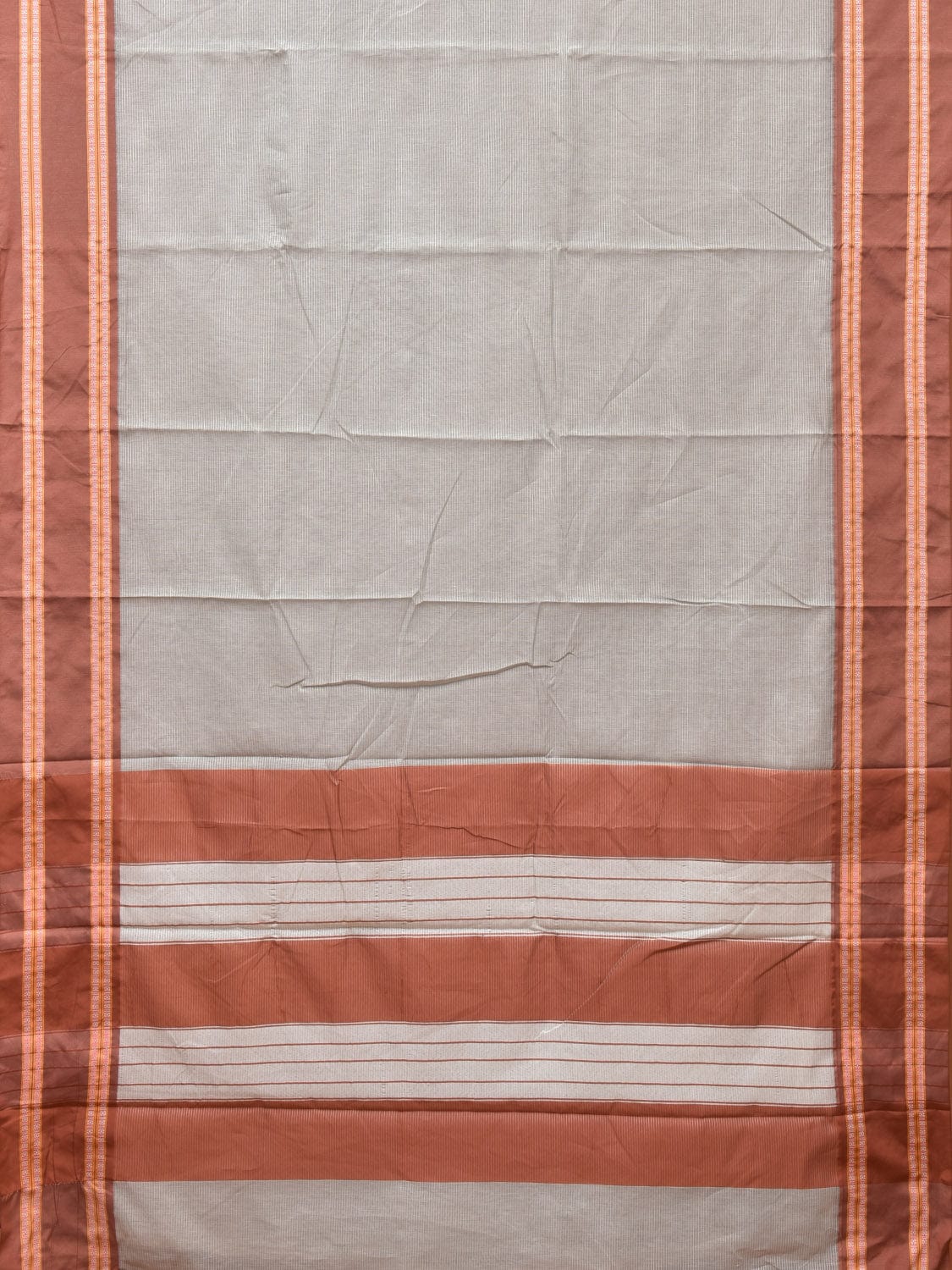 Light Grey Bamboo Cotton Plain Saree with Strips Design No Blouse bc0202