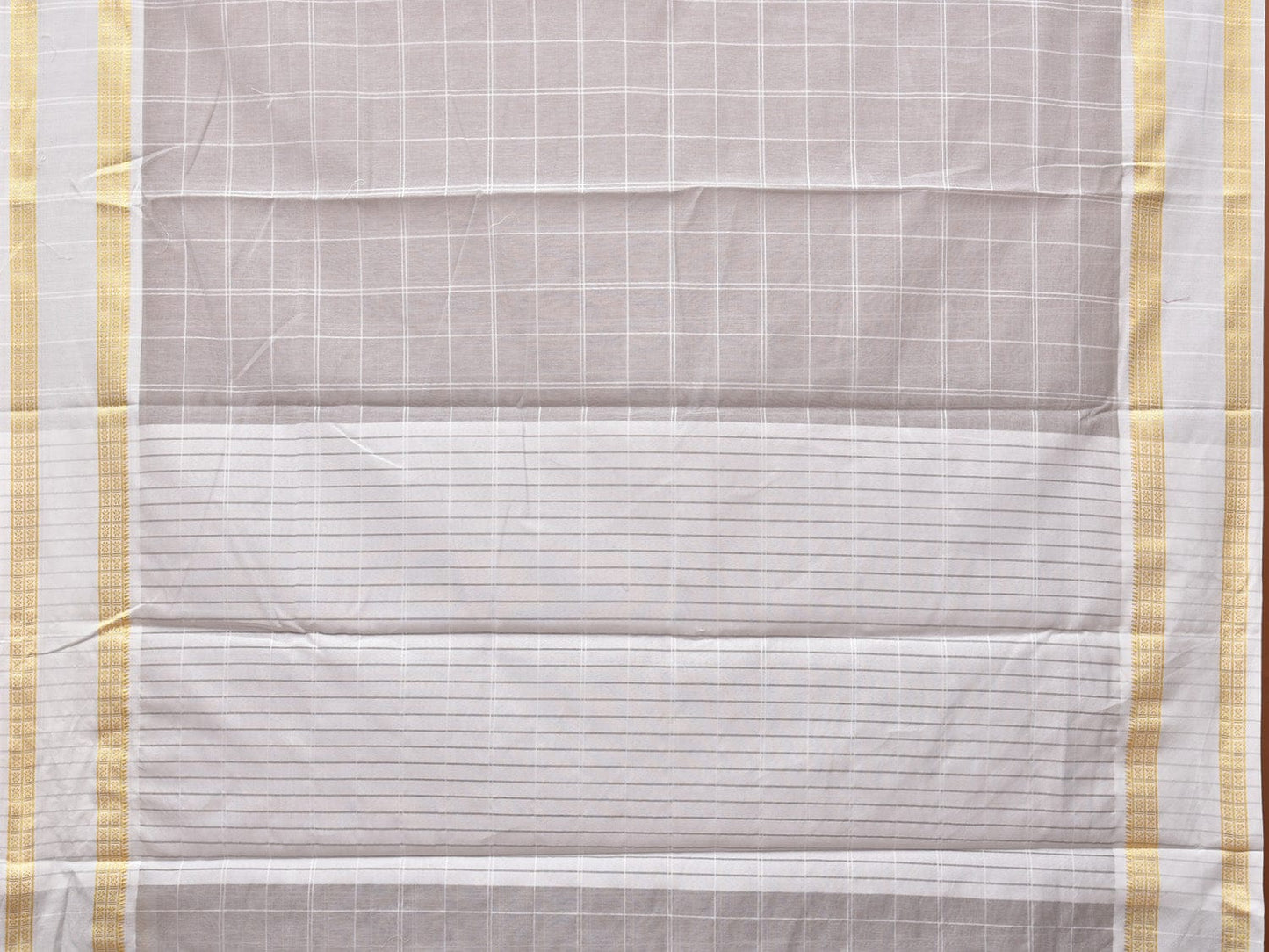 Light Grey Bamboo Cotton Saree with Big Checks and Doby Border Design bc0127