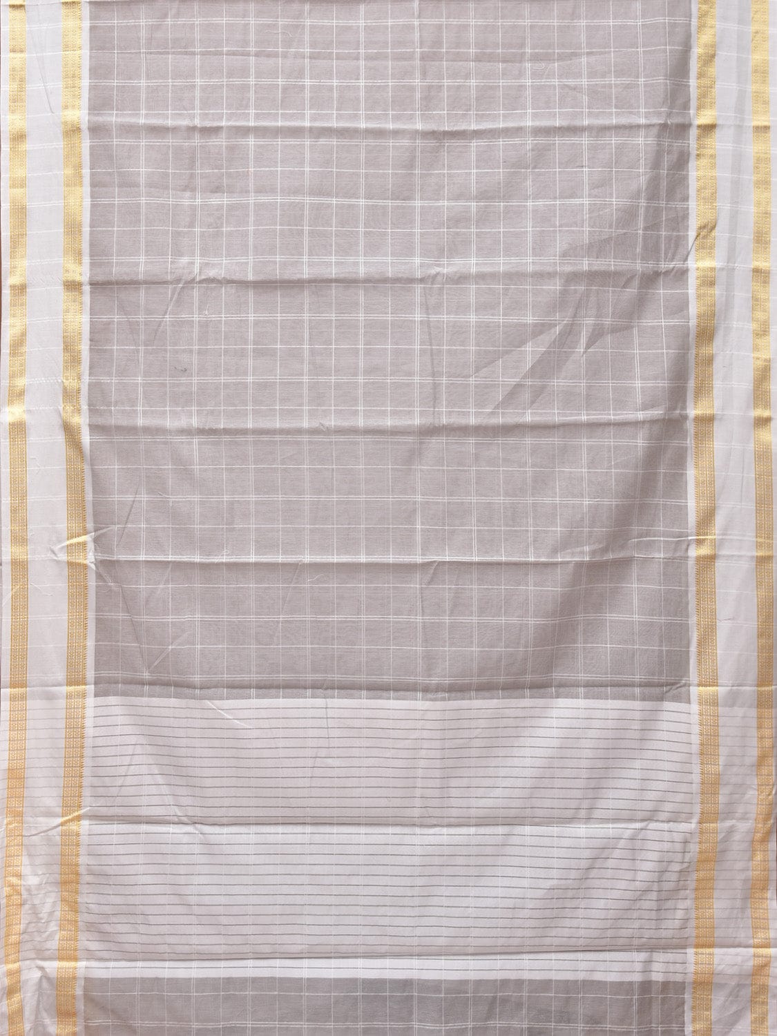 Light Grey Bamboo Cotton Saree with Big Checks and Doby Border Design bc0127