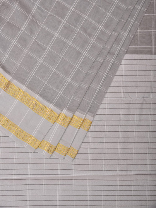 Light Grey Bamboo Cotton Saree with Big Checks Design bc0117