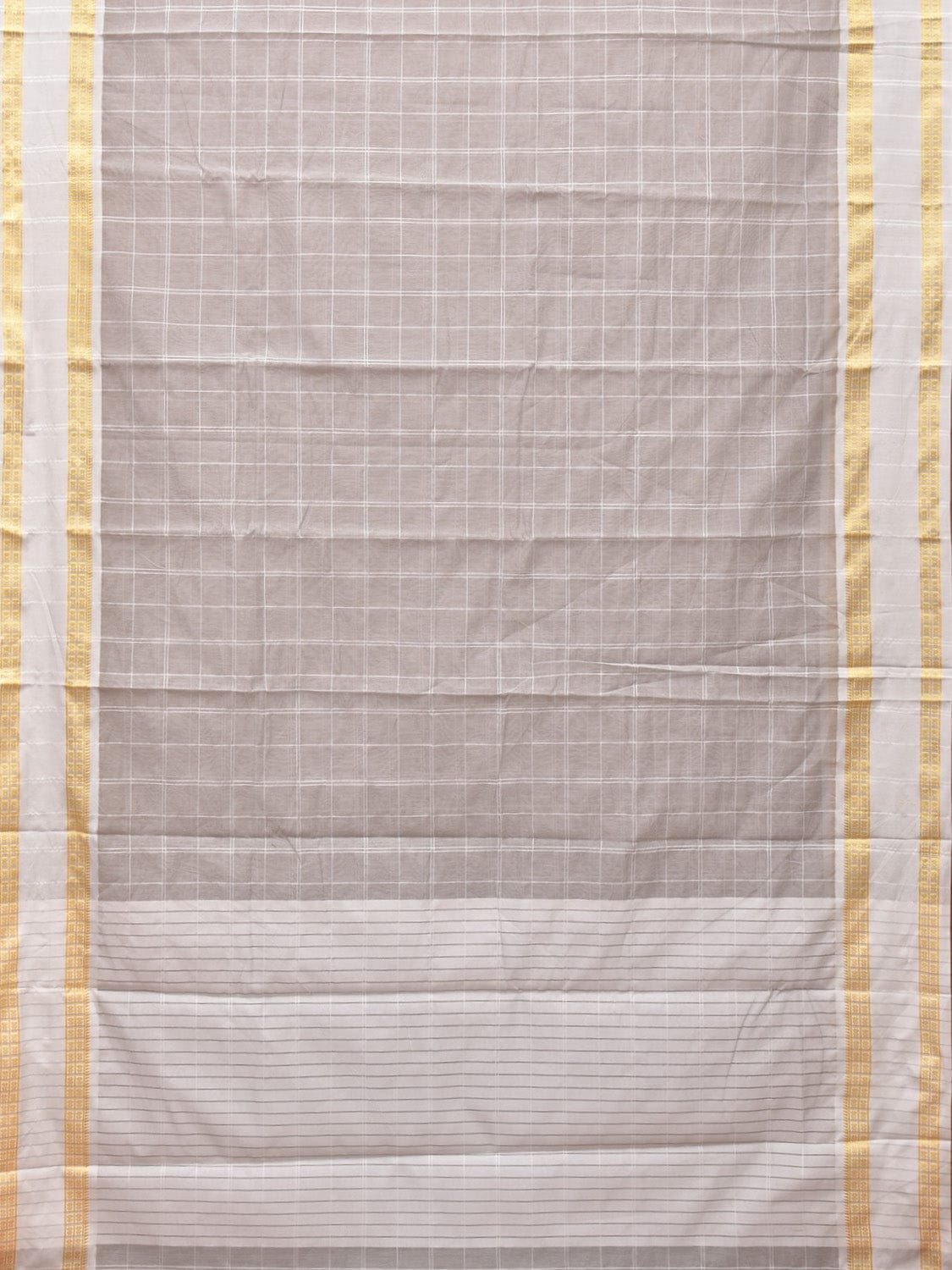 Light Grey Bamboo Cotton Saree with Big Checks Design bc0117