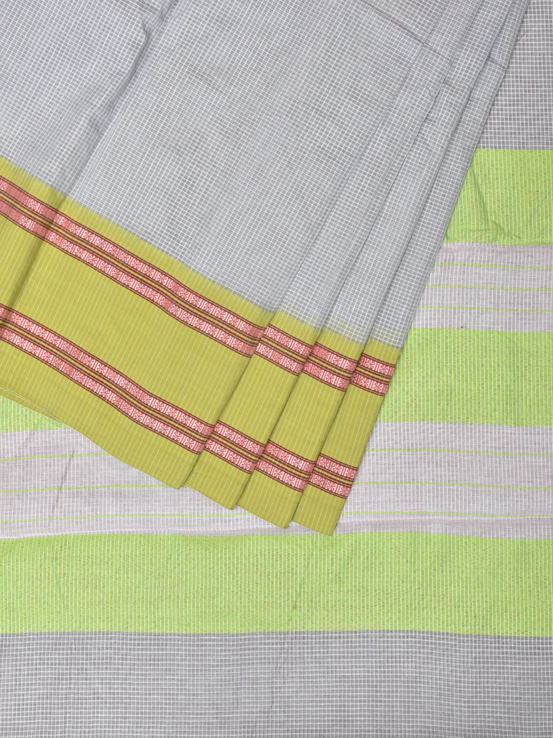 Light Grey Bamboo Cotton Saree with Checks Design bc0143