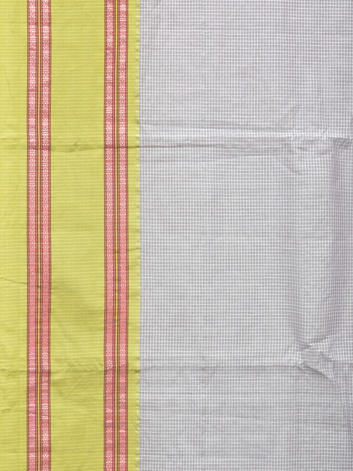 Light Grey Bamboo Cotton Saree with Checks Design bc0143