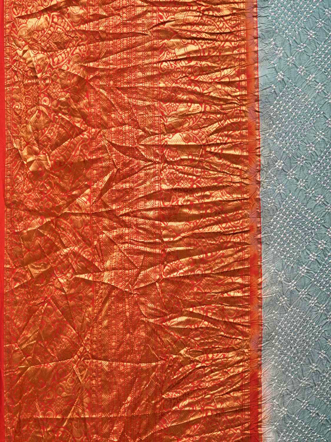 Light Grey Bandhani Kanchipuram Silk Handloom Saree with Big Border Design bn0249