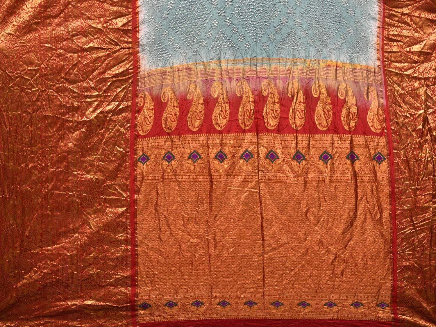 Light Grey Bandhani Kanchipuram Silk Handloom Saree with Big Border Design bn0249