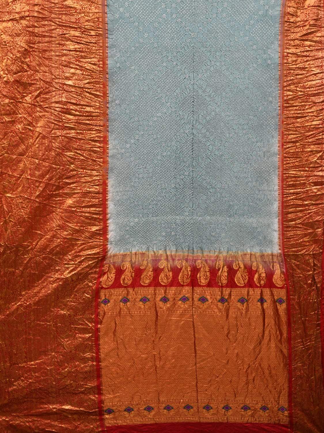 Light Grey Bandhani Kanchipuram Silk Handloom Saree with Big Border Design bn0249