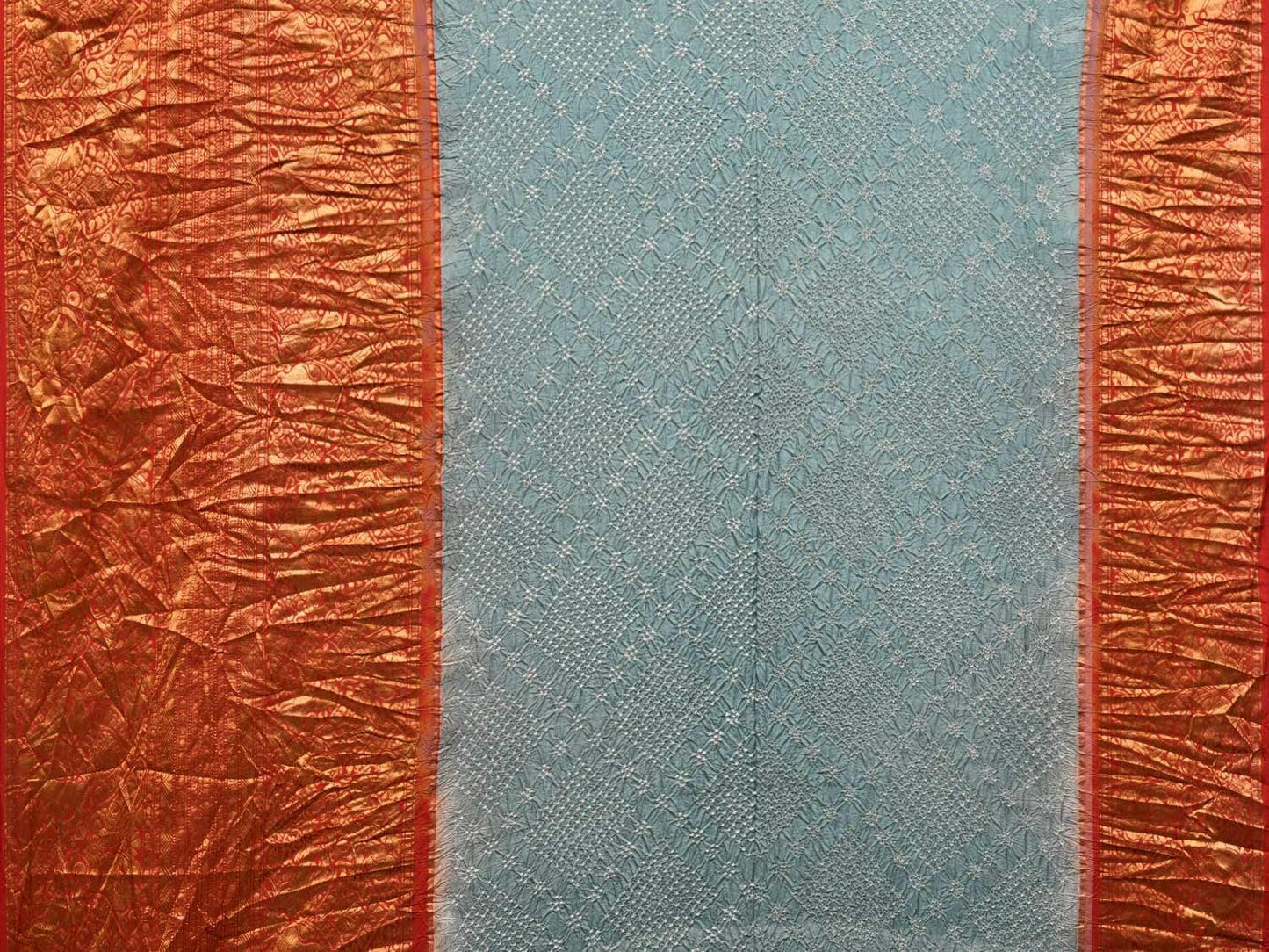 Light Grey Bandhani Kanchipuram Silk Handloom Saree with Big Border Design bn0249