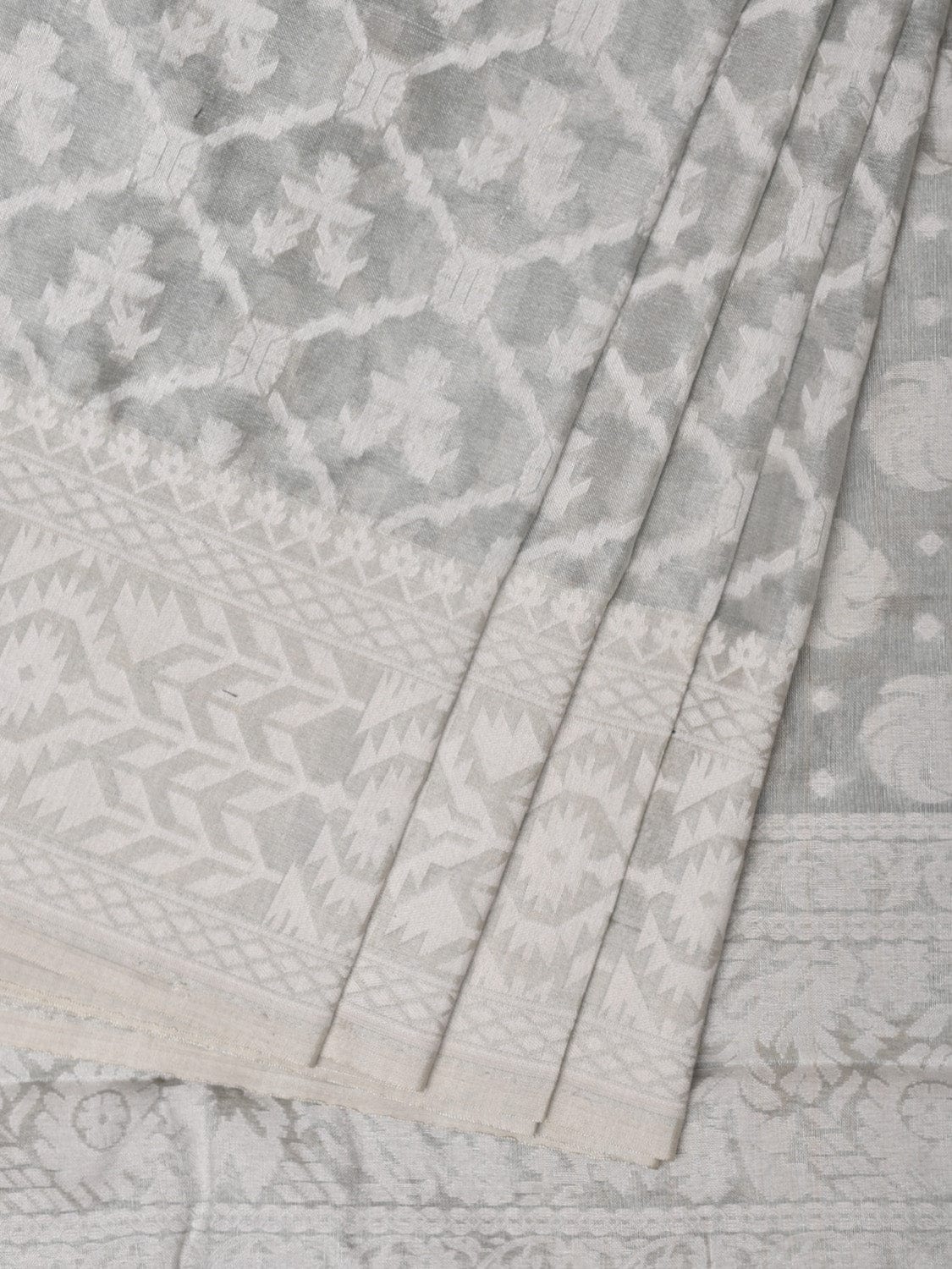 Light Grey Cut Work Tussar Cotton Saree with All Over Jamdani Style Design o0442